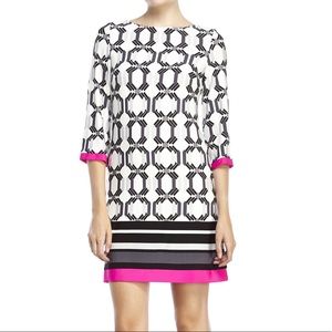 Geometric Shift Dress w/ Pink Borders